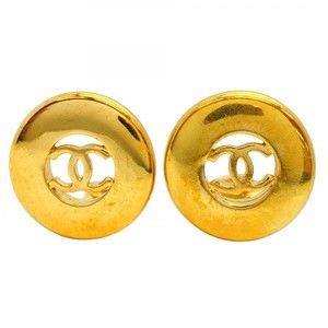 Chanel Coco Mark Circle Earrings, GP Plated Gold, Women's, P1342656